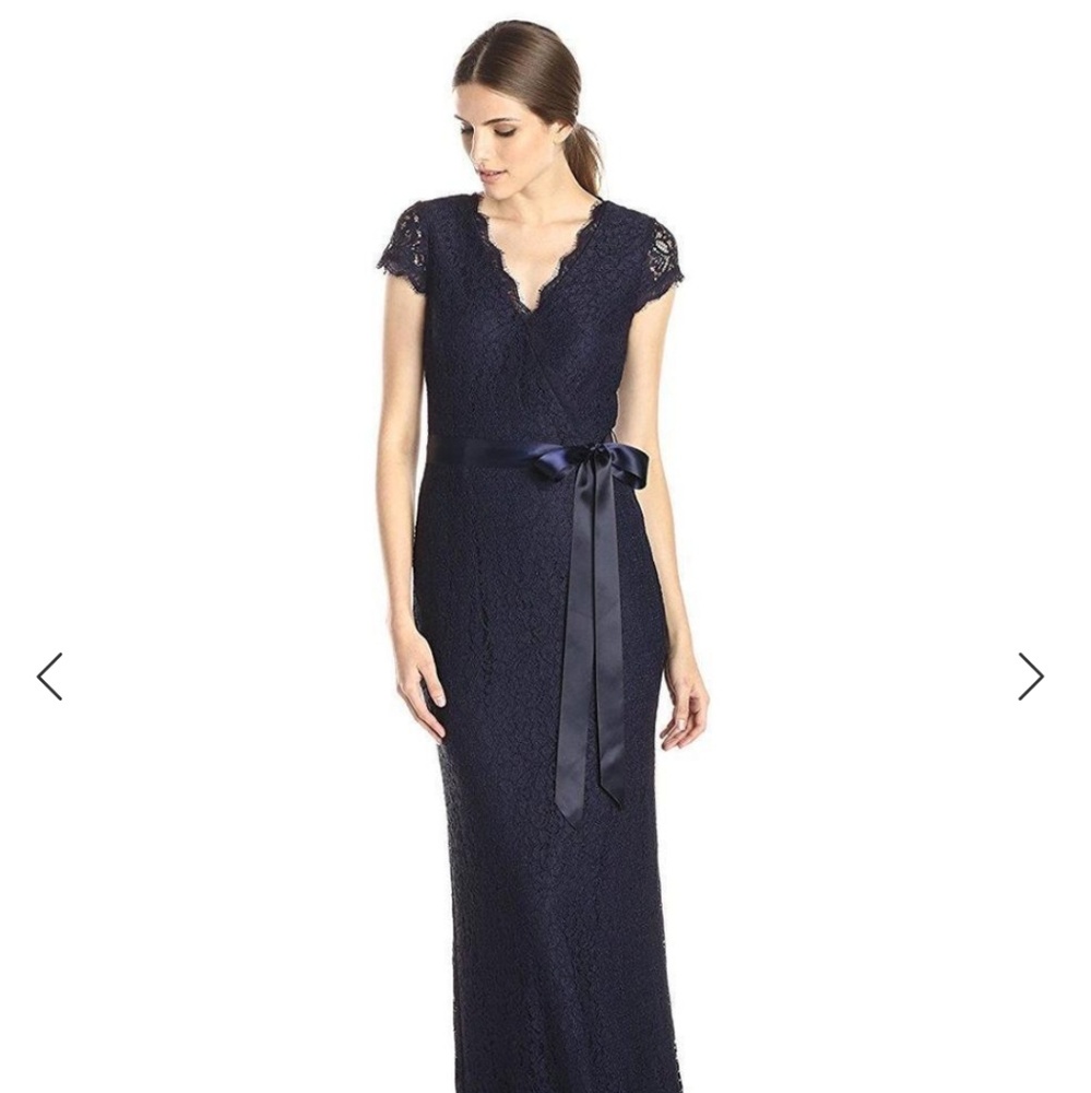 SoldAdrianna Papell 91910380 Navy Lace Cap Sleeves